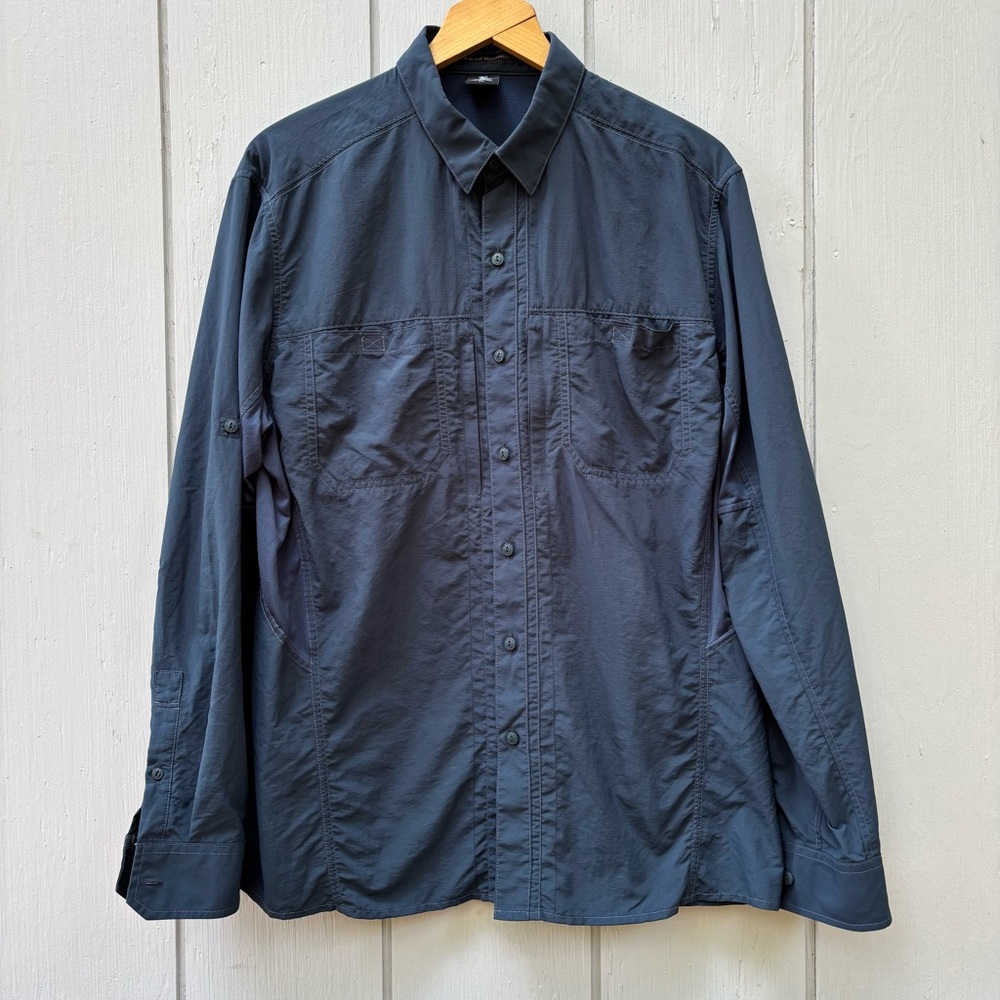 KUHL—Long-Sleeve Blue Invoke Hiking Outdoors Shirt—Men XL—17 x 35—Style 7291—VG+